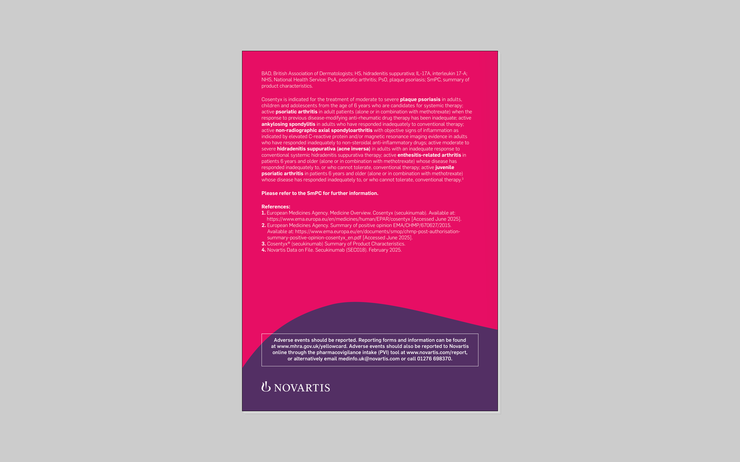Cosentyx BAD Annual Conference 2025 leaflet, back cover
