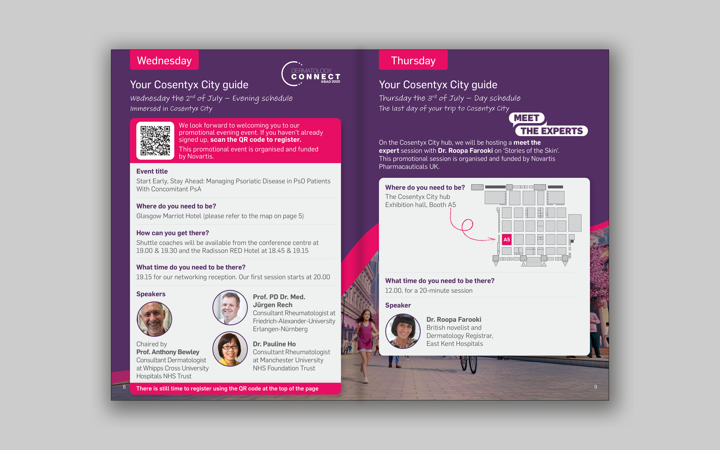 Cosentyx BAD Annual Conference 2025 leaflet, pages 8 and 9