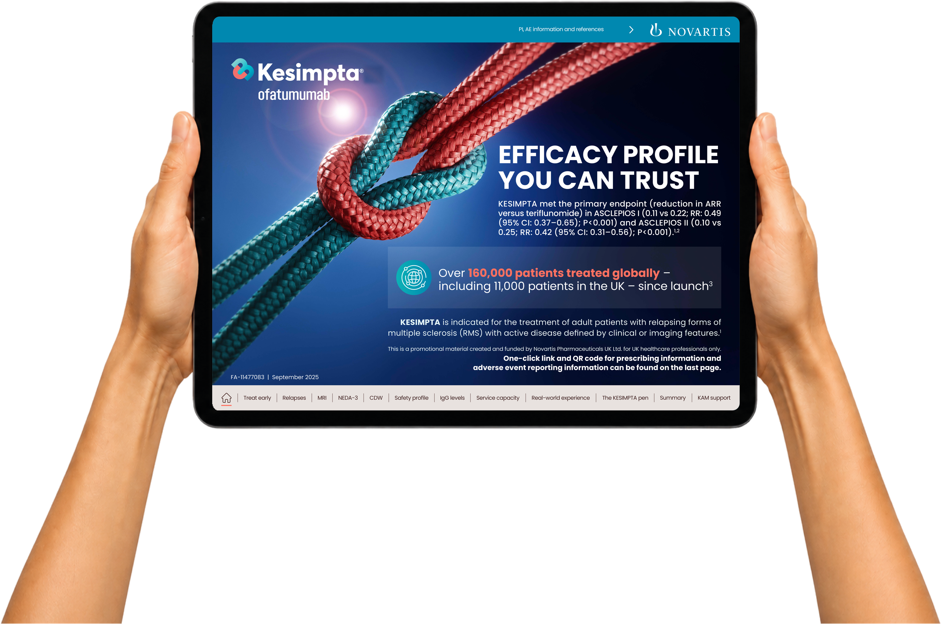 Kesimpta digital landing page on iPad, home: Efficacy profile you can trust