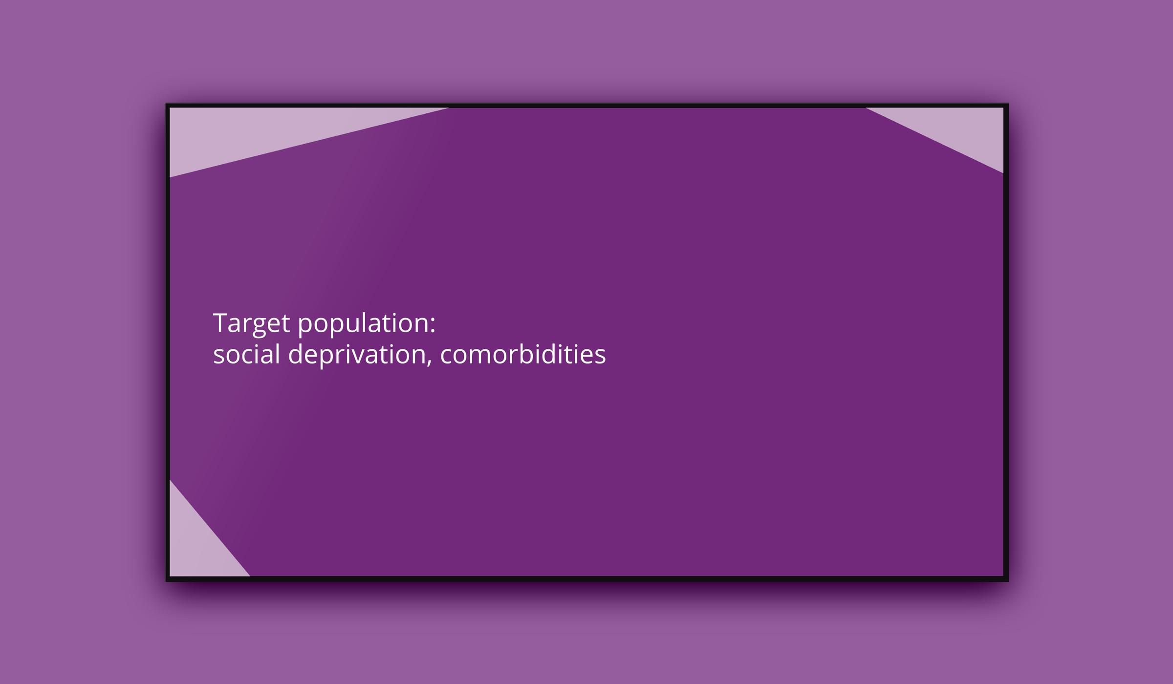 Leqvio BCS Annual Conference presentation on screen, slide 5: target population, social deprivation and comorbidities